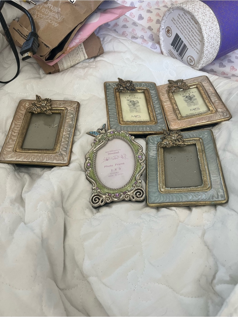 Decorative Floral Accent Photo Frame Set - Gold, Blue, Pink